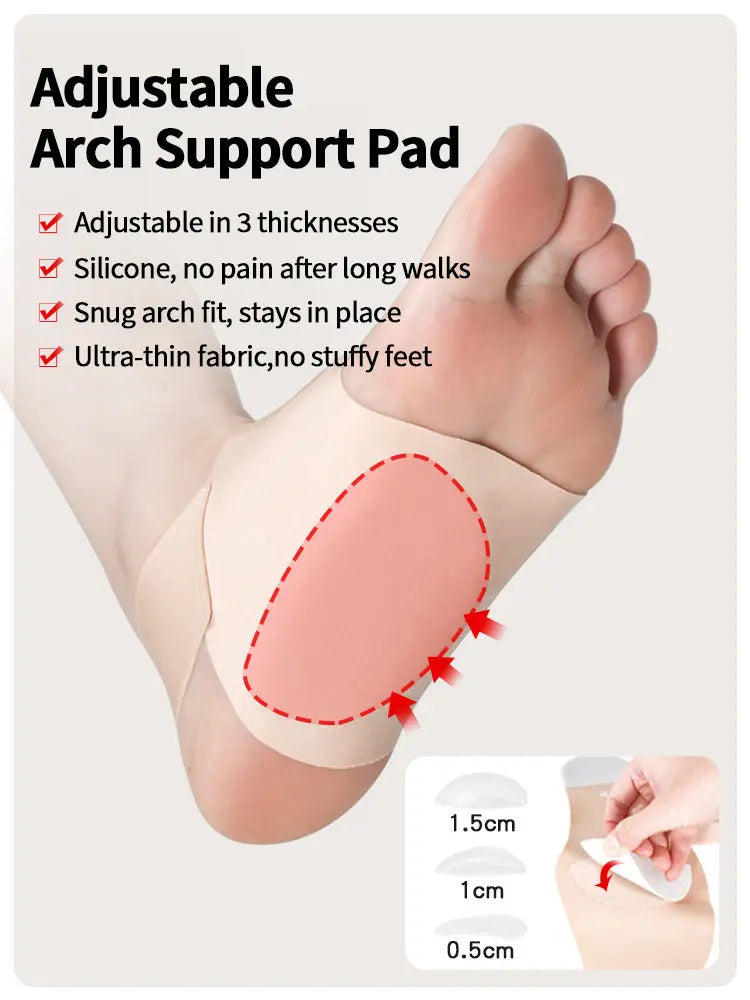 Adjustable Silicone Arch Support Pads for Flat Feet & Fallen Arches, Foot Support Inserts