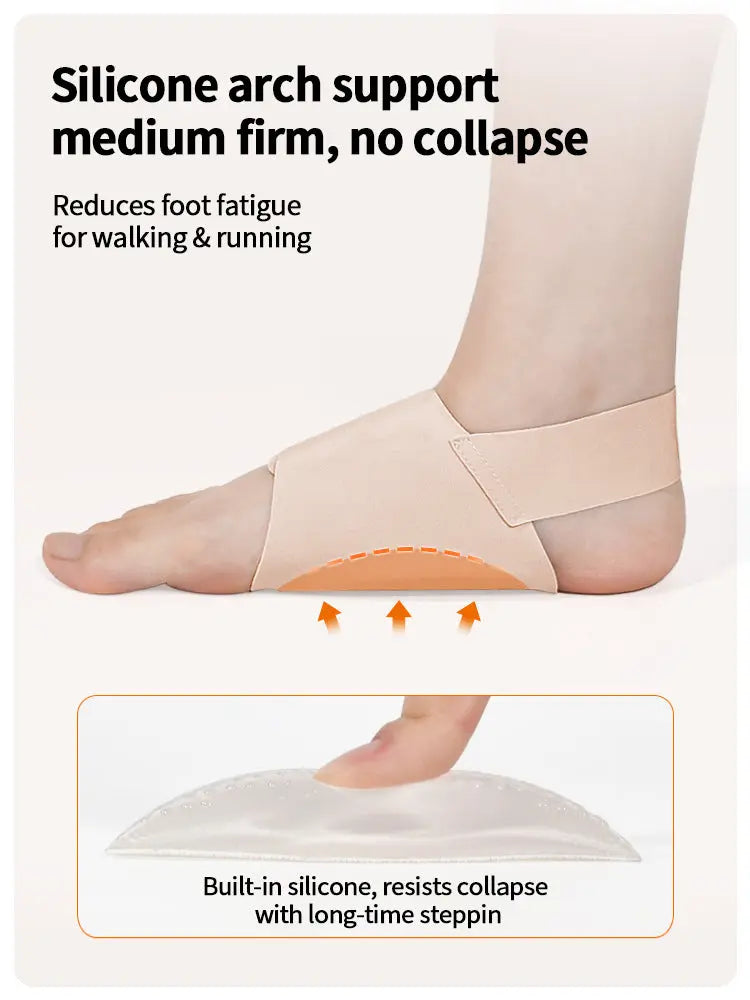 Adjustable Silicone Arch Support Pads for Flat Feet & Fallen Arches, Foot Support Inserts