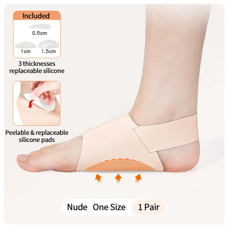 Adjustable Silicone Arch Support Pads for Flat Feet & Fallen Arches, Foot Support Inserts