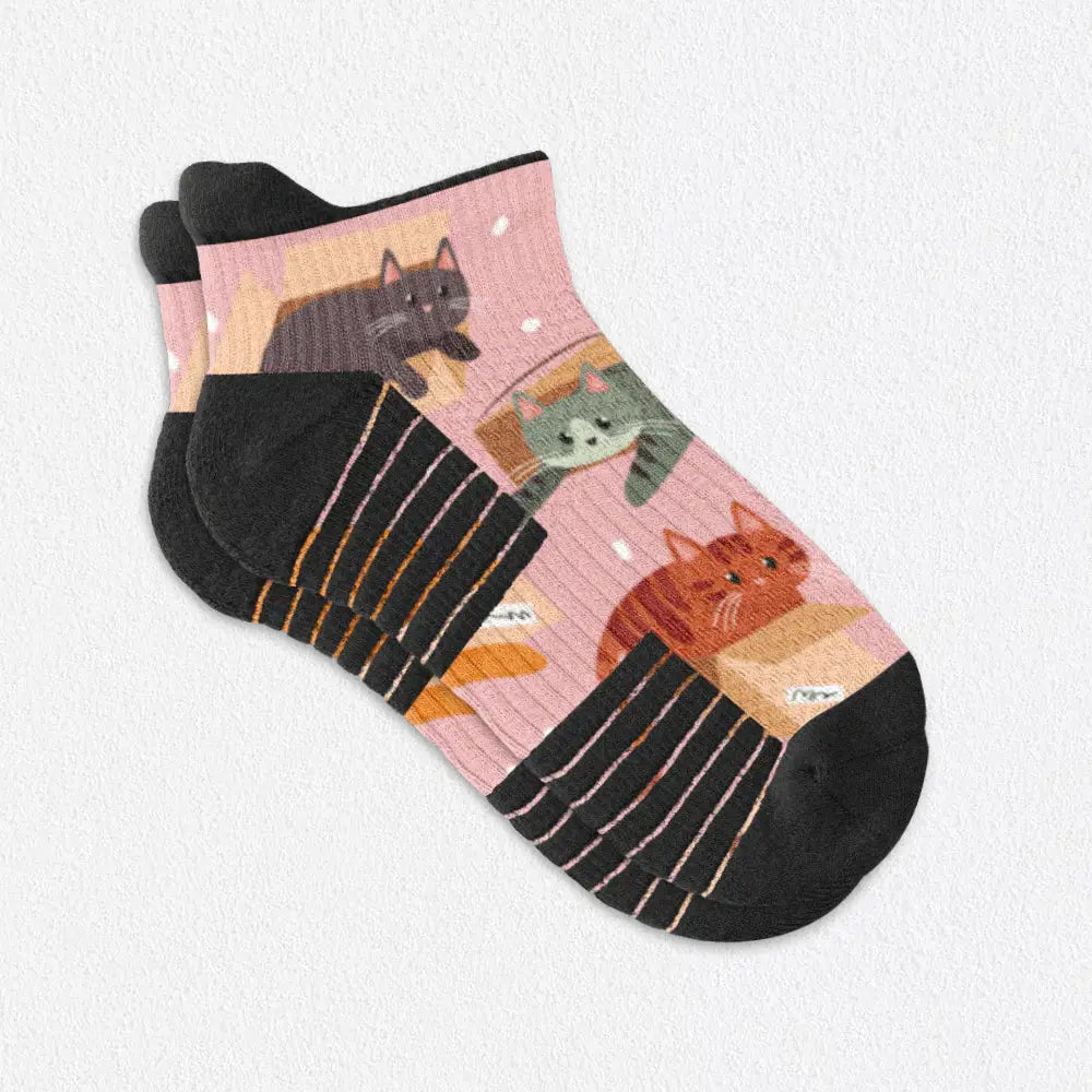 Voysox Cats in Boxes Ankle Compression Socks, 14 mmHg Gentle Support for Heavy & Tired Feet