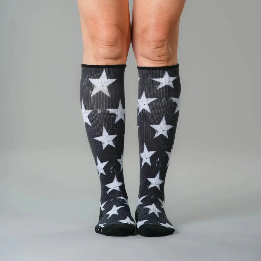 Retro Stars compression stockings - anti-slip wide cuff detail