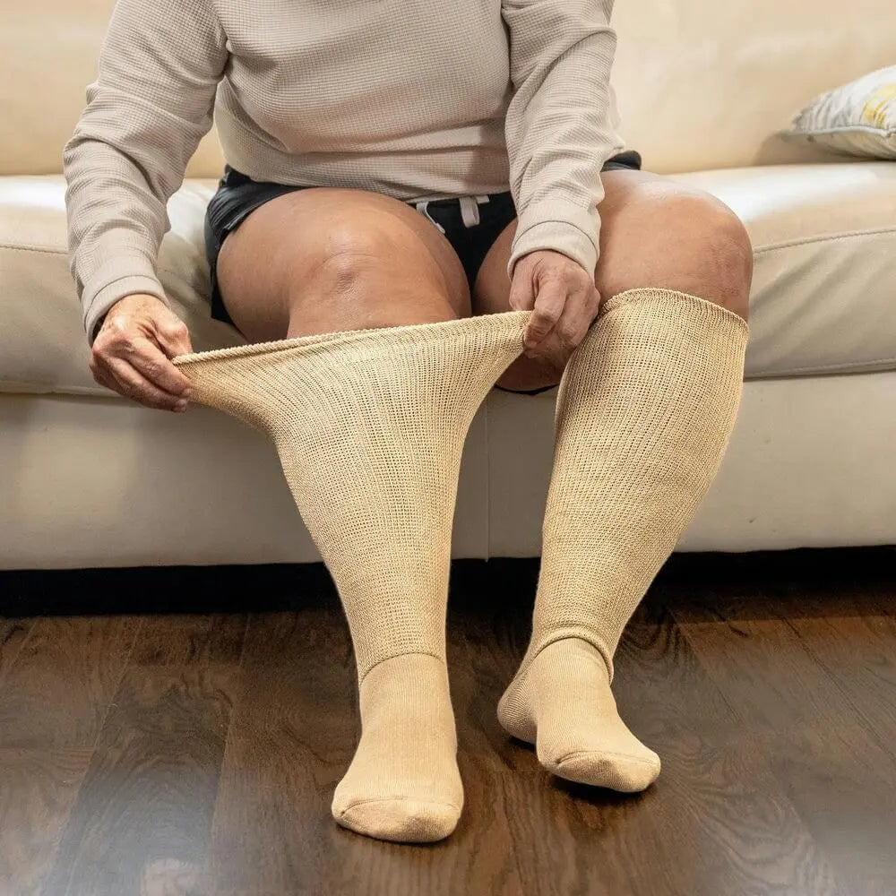 Tan EasyStretch socks - super stretchy fabric close-up