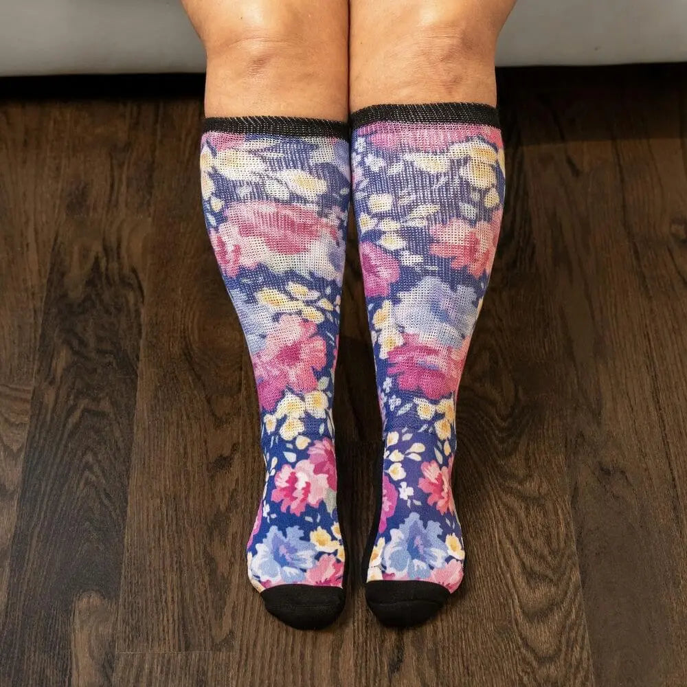 Floral EasyStretch socks - wide calf fit up to 30 inches