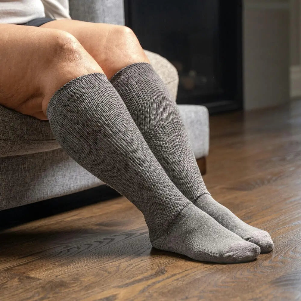 Gray EasyStretch socks - super stretchy fabric close-up