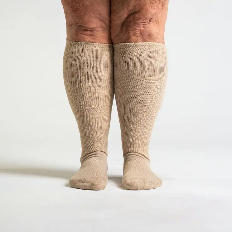 Tan EasyStretch socks - non-binding wide cuff detail