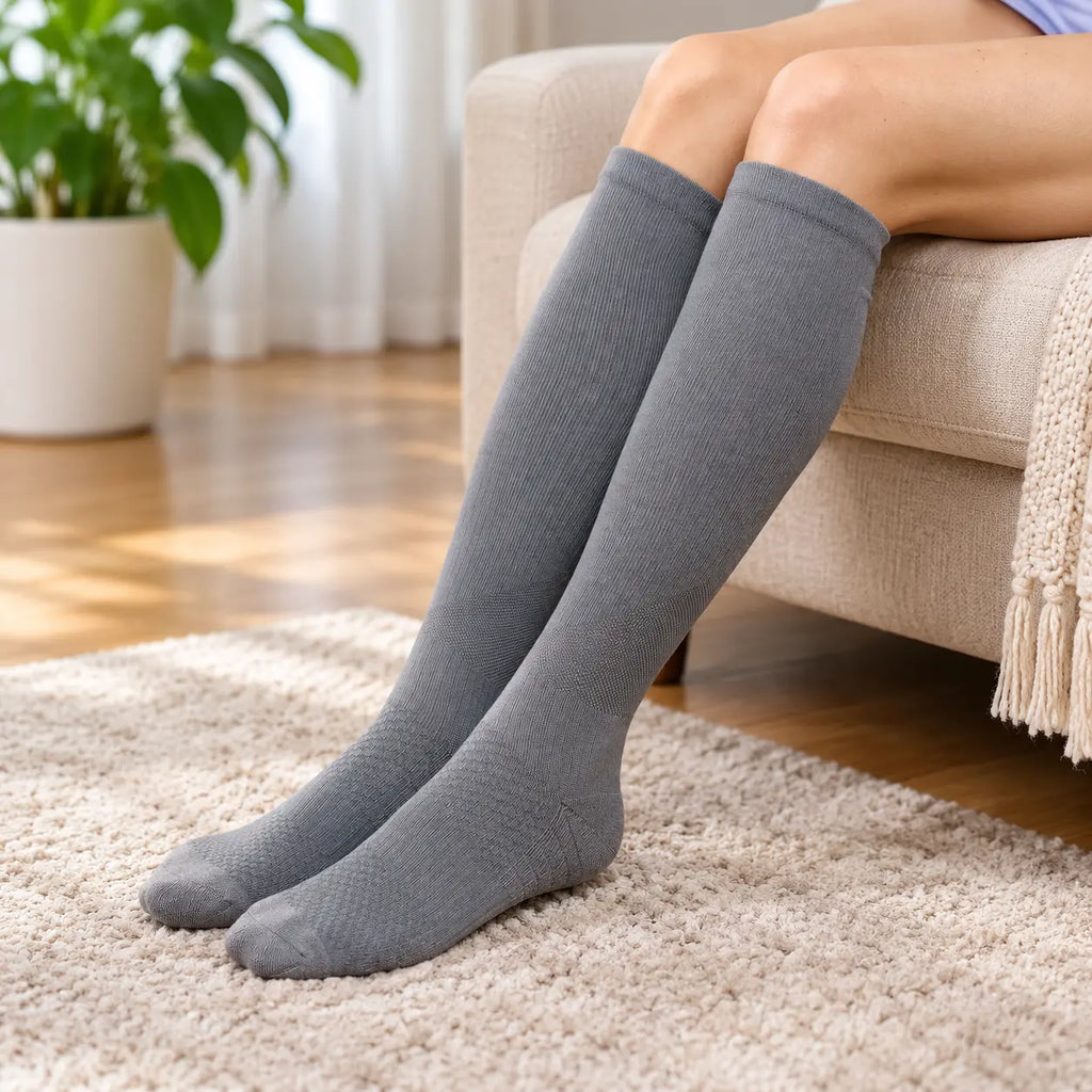 Gray Compression Stockings for Wide Calf | Knee High