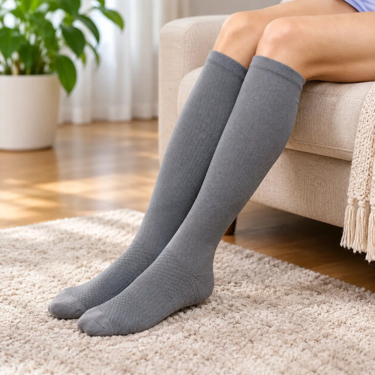 Gray Compression Stockings for Wide Calf | Knee High