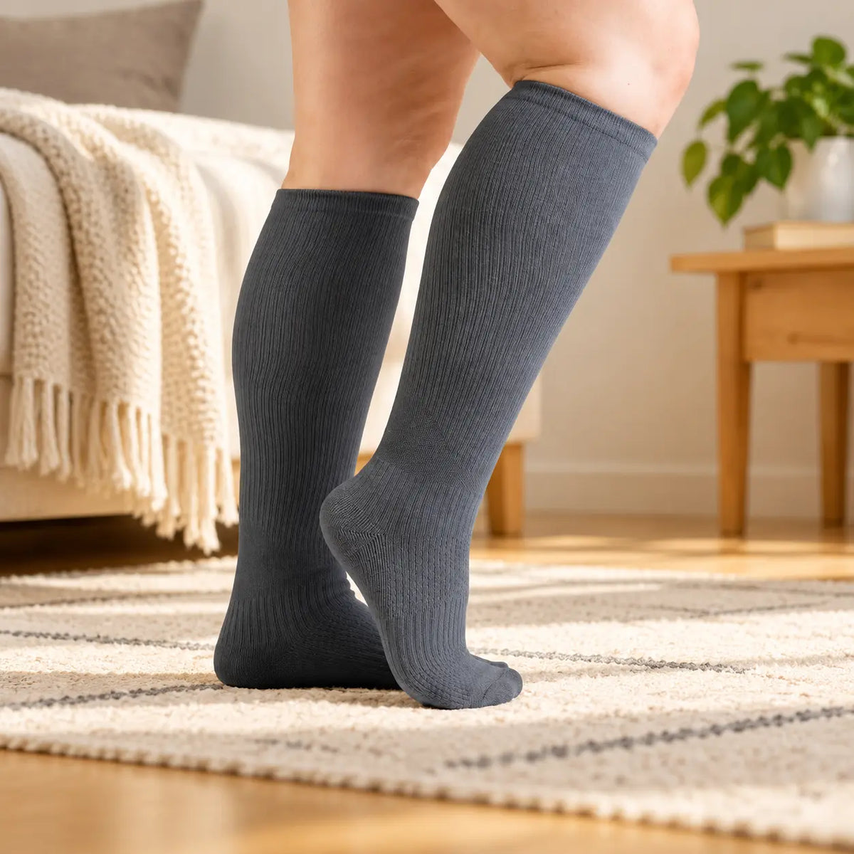 Gray Compression Stockings for Wide Calf | Knee High