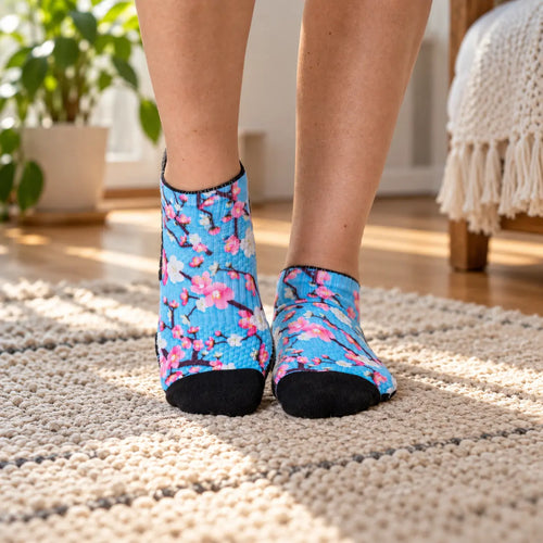 Cherry Blossoms Ankle Compression Socks for Nurses | 14 mmHg