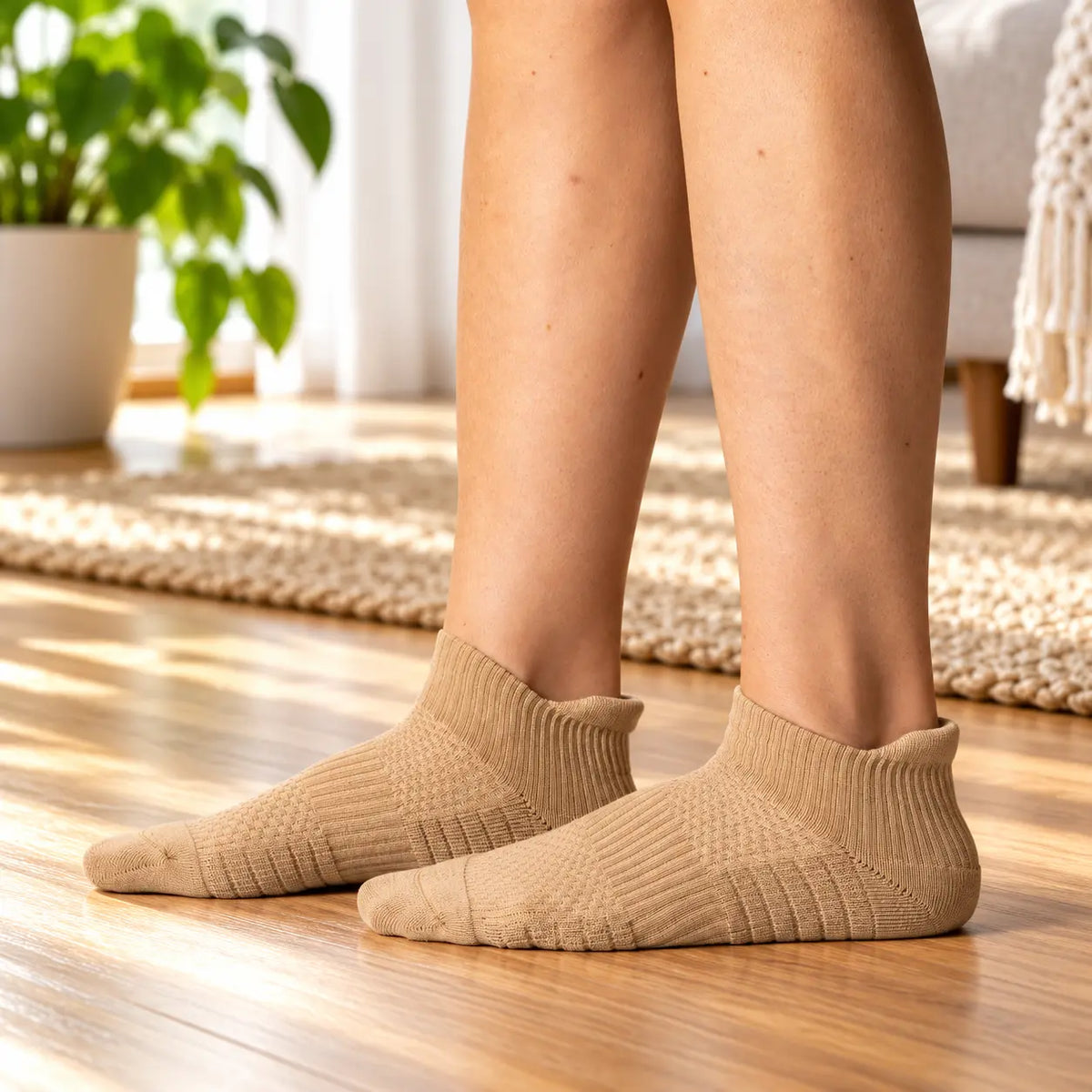 Tan Ankle Compression Socks for Men | 14 mmHg