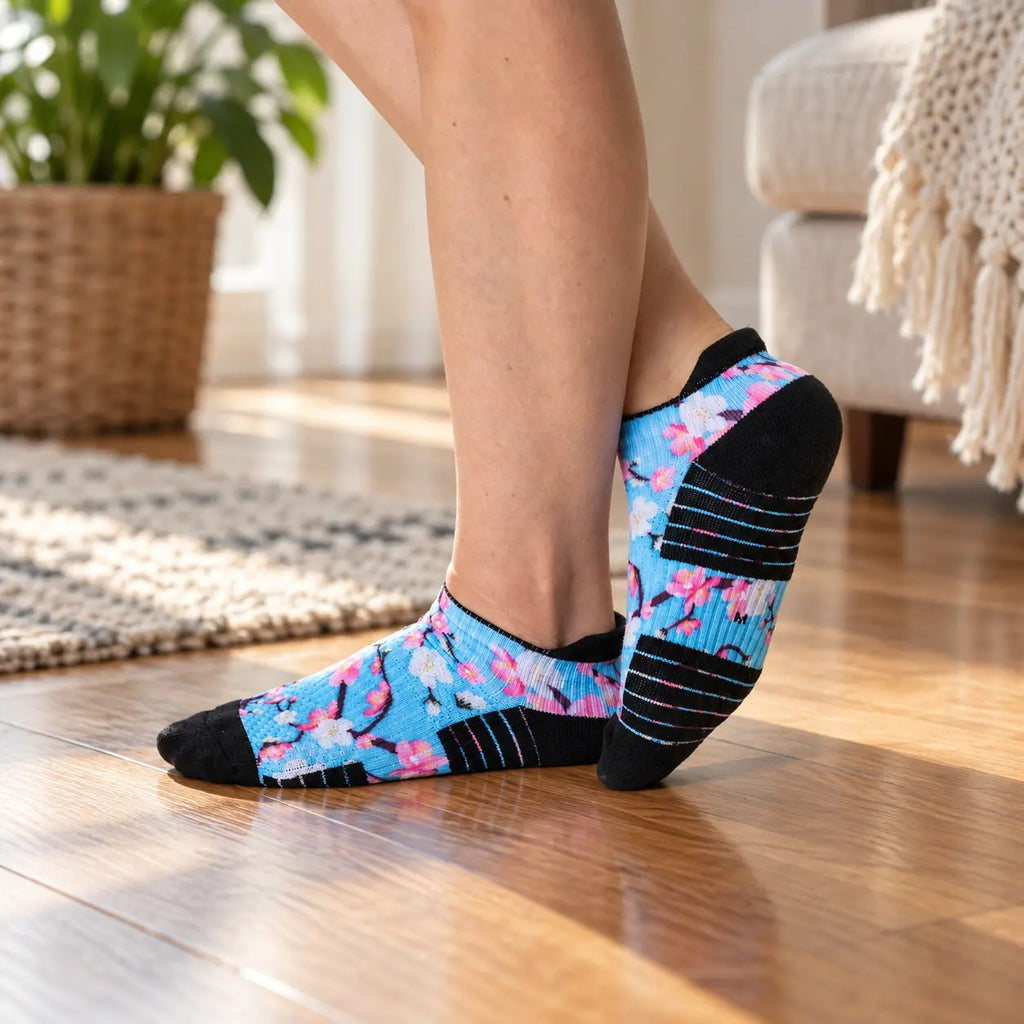 Cherry Blossoms Ankle Compression Socks for Nurses | 14 mmHg