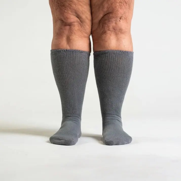 Gray EasyStretch socks - non-binding wide cuff detail