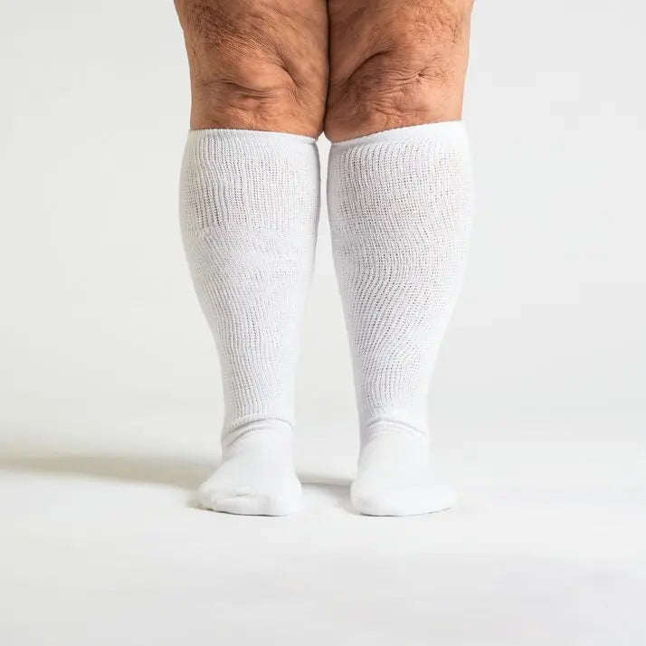 White EasyStretch socks - non-binding wide cuff detail